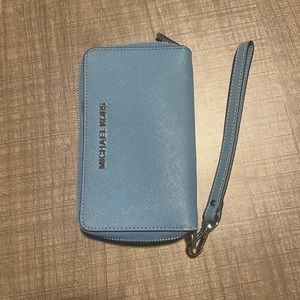 Blue michael kors wristlet wallet
